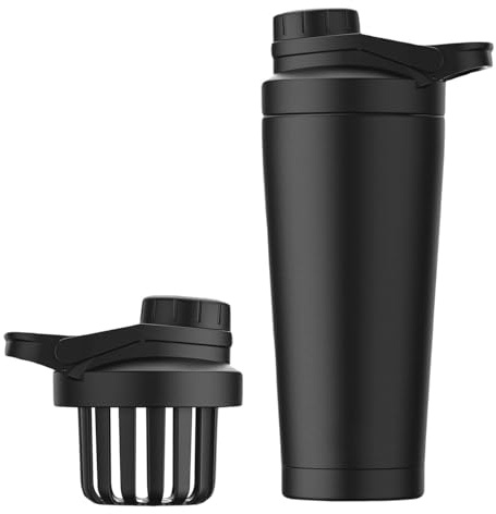 Sightday 750ML Thermo Protein Shaker Edelstahl,Shaker Mit Sieb,Doppellagiger Edelstahl,Vakuumisoliert,BPA-frei und robust,Auslaufsicherer Eiweiß Shakers Für Sport,Fitness,Büro,Zuhause(Schwarz)