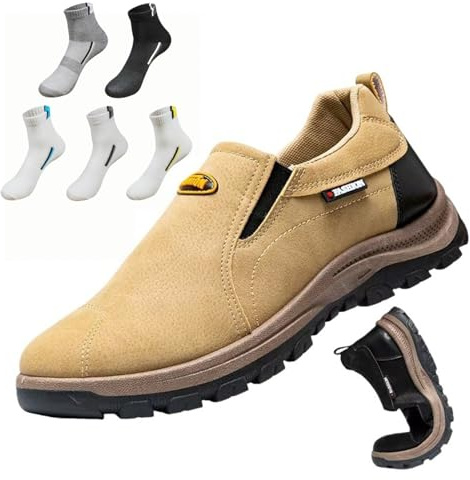 Ortopediska skor herr slip-on promenadskor med fotvalvstöd, lätta utomhusskor, vandringsskor, Khaki, 38 EU