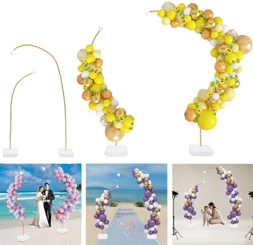 Kit de arco para globos, 2,5 m y 1,5 m, forma flexible, arco de globos con bomba independiente, manual, marco de arco de globos y soporte para columnas para bodas, fiestas de cumpleaños (dorado)