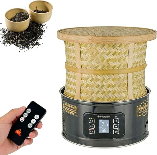 Asciugatrice elettrica for il tè, essiccatore for piccoli alimenti da 400 W con telecomando, base in acciaio inossidabile e gabbia in bambù, temperatura regolabile 30-150 ℃, timer(Black)