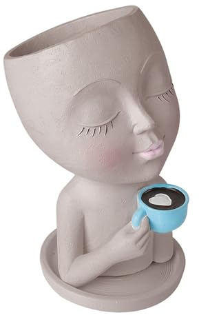 Uonguon Macetero con cabeza, plantador de cara para beber café, maceta de