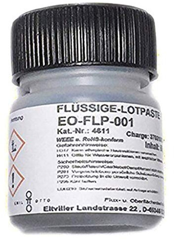 Flüssige No Clean Lotpaste EO-FLP-001 für die Elektronik, Legierung SnAg3Cu0,5 (T4), Pinselflasche mit 50 g Inhalt, extrem ergiebig, mit herausragenden Löteigenschaften