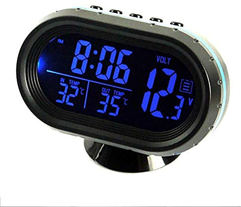 MASO Thermomètre de voiture LCD électronique multifonction 12-24 V Température Réveil