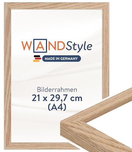 WANDStyle Bilderrahmen A4 Eiche, DIN A3 Bilderrahmen Holz 21x30 cm | Hochwertiger Holzbilderrahmen, Posterrahmen zum Aufhängen, Rahmen 21x30 cm, Fotorahmen H950 - Made in Germany