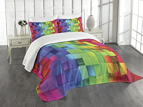 ABAKUHAUS Bunt Tagesdecke Set, Rainbow Color, Set mit Kissenbezug Maschienenwaschbar, für Einzelbetten 170 x 220 cm,Gelb Rot