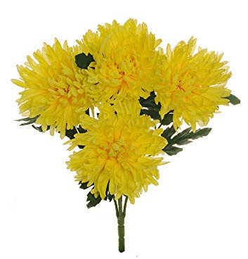 Fiori Artificiali Mazzo 5 fiori crisantemo spider cm 54 decoro composizione (Giallo)
