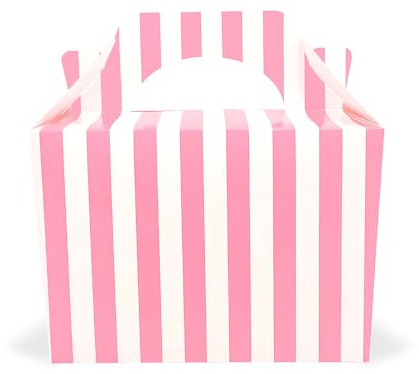 Lotus 15 x Stripe Design Children/Kids Party Boxes Carry Food Meal Fun Picnic Birthday Wedding Favour/Baby Shower Party Halloween Trick or Treat Box Loot Bag (Baby Pink)