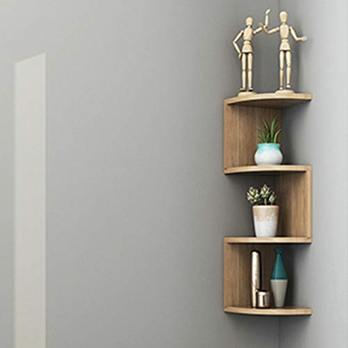 asskanaer Wall Mounted Corner Shelves, 5-Tier Rectangle Classic Radial Corner Wall Shelf for Bookcase Shelf Storage (Color : Wood)