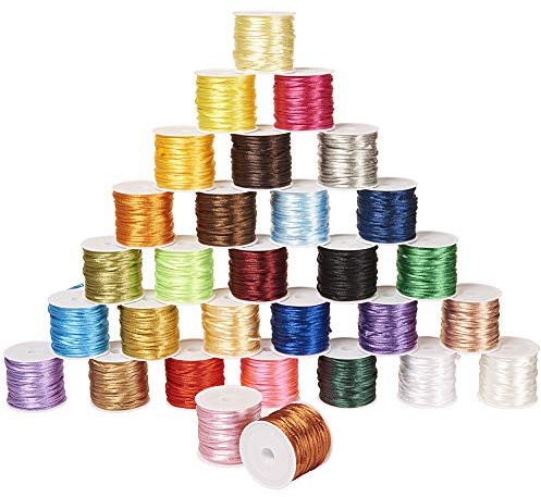 PH PandaHall Kumihimo Nylonschnur, 30 Farben, 2 mm, Nylonschnur, Satinband, für Herstellung von Knoten, Armband, Halskette, Perlen, Kumihimo, 10 m