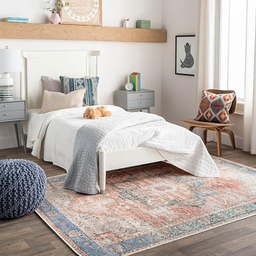 Livabliss Lana Rodas Vintage Rug, Kitchen – 200x275 cm, Burnt Orange & Rust | Vintage Area Rugs Living Room, Large Rug, Traditional Boho Style, Burnt Orange, Rust and Dark Blue