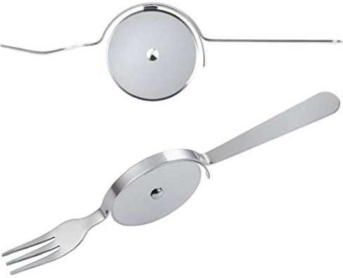 1pc Pizza Rollschneider Gabel-Edelstahl-Pizza Roller Gabel Multifunktionale Pie Dessert Abendessen Geschirr Besteck Zubehör Silber