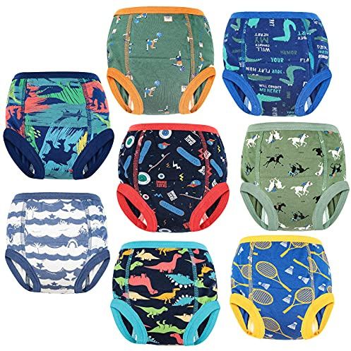 FLYISH Direct Culotte Apprentissage Propreté Garcon, Culotte d'apprentissage Imperméable, 100% Coton, Lot de 8, 2-6 Ans