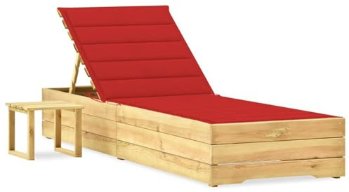 Susany Kiefernholz Imprägniert Sonnenliege mit Tisch Auflage Gartenliege Holzliege Strandliege Liege Relaxliege Saunaliege Gartenmöbel 198 x 90 x (30-75) cm,Verstellbare Rückenlehne
