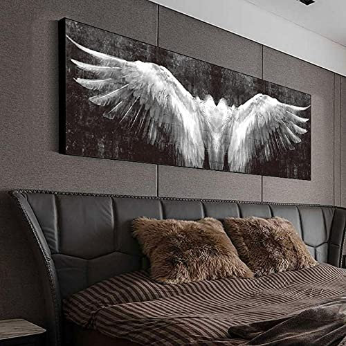 Schwarz-weiße Engelsflügel Leinwand Malerei Poster und Drucke Vintage Abstrakte Flügel Kunstbilder für Wohnzimmer Dekor 50x150cm (20 x 59) Ungerahmt