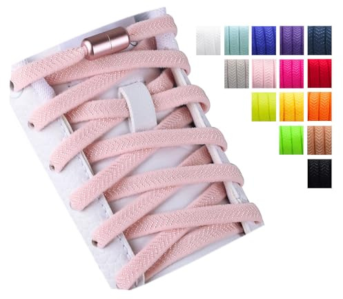Olukssck 2 pares Cordones Elásticos Sin Nudo con Hebilla Metal | Cordones de Zapatos de Deporte | Cordones Elásticos Zapatos para Adultos Niños, Rosa Claro