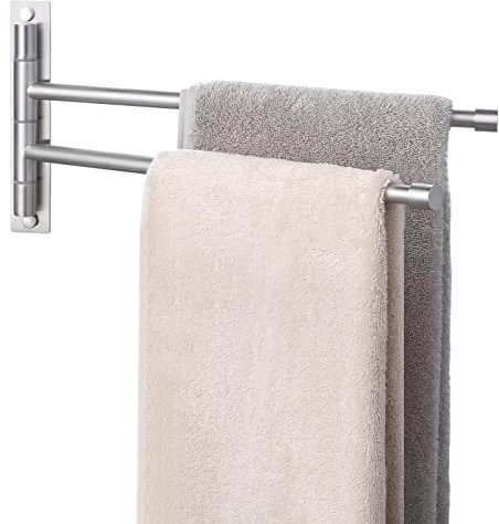 KES Handtuchhalter Schwenkbar 2 Armig Handtuchstange Bedetuchhalter Edelstahl SUS304 Handtuch Halter 180°Drehung Wandmontage Gebürstet, A2102S2-2