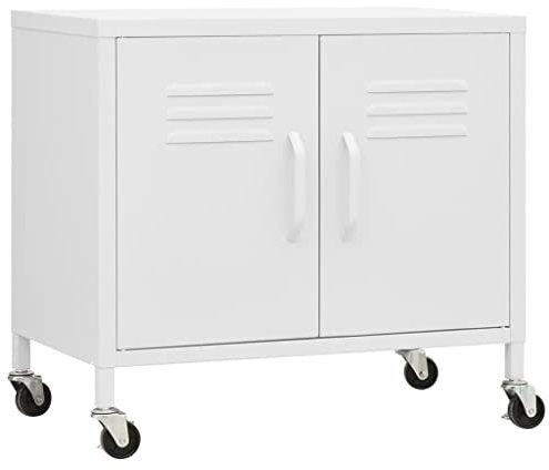 vidaXL Lagerschrank Weiß 60x35x56cm Stahl Sideboard Schrank mit Rollen Büroschrank Metallschrank Aufbewahrungsschrank Büromöbel Stahlschrank