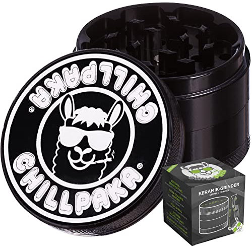 CHILLPAKA® Grinder de Cerámica Premium | Diámetro de 63 mm | Molinillo para Hierbas e Especias con Revestimiento de Nanocerámica Antiadherente | Incluye Raspador de Polen + Pincel