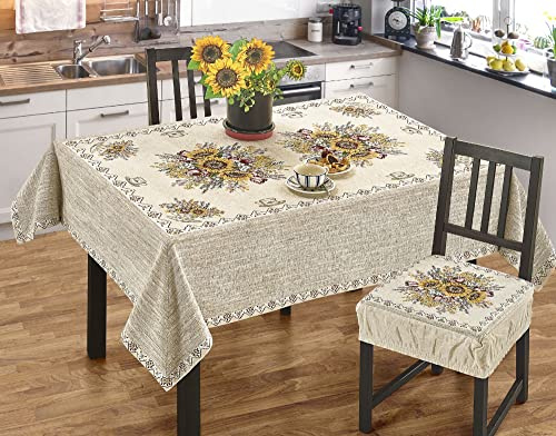 Confezioni Giuliana - Tovaglia Copritavolo Jacquard Cinigliato Girasoli 140x140 cm, 60% Poliestere 40% Cotone, Made in Italy