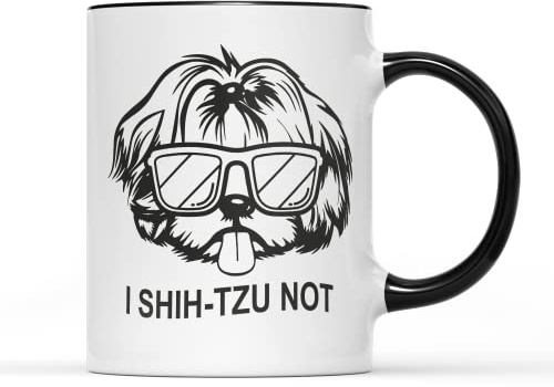 SmartyPants I Shih-Tzu Not Mug Tea Coffee Cup - Dog Dad Pet Puppy Parent Animal Lover Cute Funny Humour Joke Pun Cartoon Graphic Cool Glasses Black White Novelty Present Gift (Black Handle)