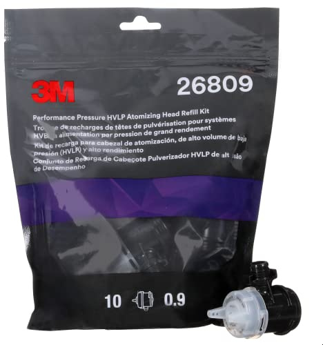 3M Performance Pressure HVLP - Kit di ricarica testa atomizzazione 26809, colore bianco, 0,9, confezione da 10, 5 pezzi/pacchetto | Confezione da 10; 5 confezioni/custodia