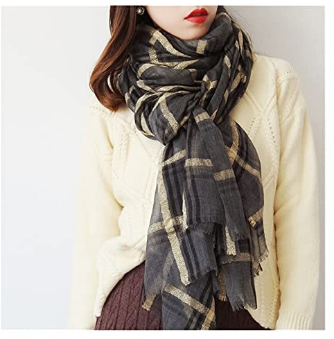EXENXA Schal Kaschmir Schal Frauen Goldfaden Plaid Langer Schal Frauen Retro Kariert Herbst Winter Frühling Mode Damen Schal Schal Kaschmirschal (Farbe: Gold, Größe: 220 cm-105 cm) (Grau 220 cm)