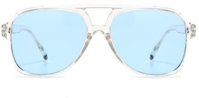 YUELUQU Polarisierte Sonnenbrille Damen Herren Retro 70er Jahre Vintage Eckig Kunststoff Trendy Damen Herren Sonnenbrillen (Transparent-blau)