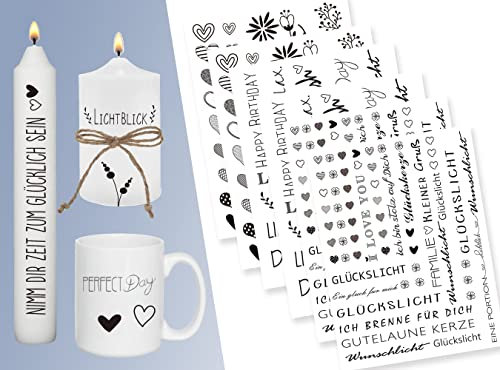 Sugeru 6 PCS Kerzentattoo (200+ Muster) Wassertransferdruck |wasserschiebefolie kerzen | kerzenaufkleber sticker |Kerzen dekorieren | Sprüche,ostern,Lieblingsmensch,Happy Birthday