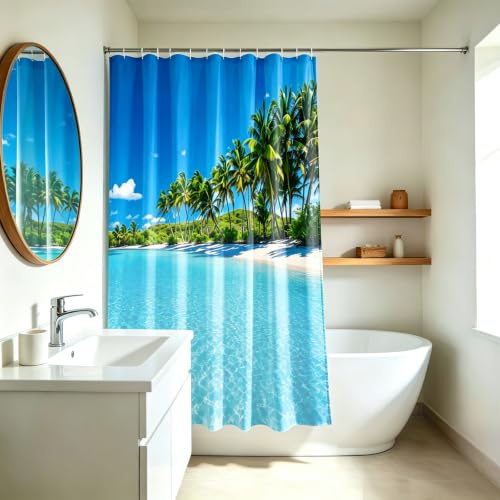 YISURE Duschvorhang badewanne Meer Strand Ozean Palmen für Badezimmer | Badvorhang aus Polyester Textil Schimmelresistent maschinenwaschbar mit 12 Metallösen, Breite 180 x Höhe 180cm
