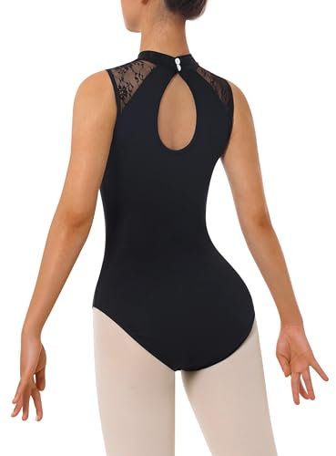 Mulnall Damen Ballett-Stehkragen Mit Hohem Ausschnitt Spitze Rückenfrei Ballett Adult Gymnastikanzug Damen Ballettkleidung(7030-06-XL)
