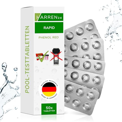 harren24 Rapid Testtabletten für Schütteltester, DPD 1 freies Chlor/DPD 4 Aktivsauerstoff/Phenol Red pH-Wert, 50x, 100x, 250x, 500x, Wassertester (PH RED / 50 Tabletten)