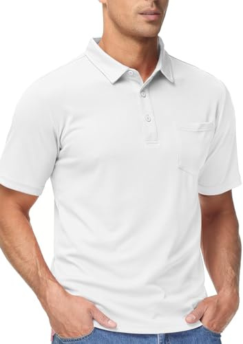 TACVASEN Herren Polo Freizeit Poloshirts Atmungsaktiv Sommershirts Leicht Tshirts Männer Polohemd mit Brusttasche, Weiß, XL