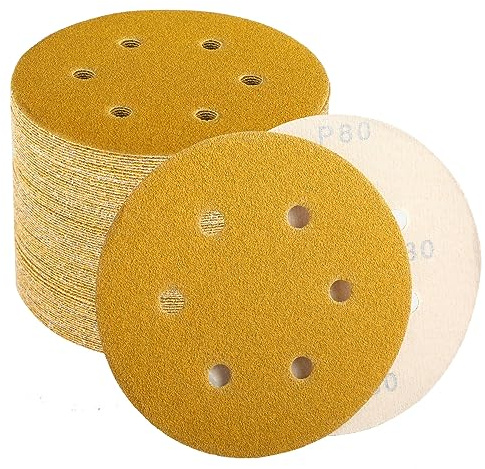 Keeimp 6 Inch Sanding Discs Hook and Loop, 80 120 220 320 400 Grit Sandpaper Disc for Orbital Sander, Professional for Automotive and Woodworking, 100 Pack(20 Pack for Each Grit)