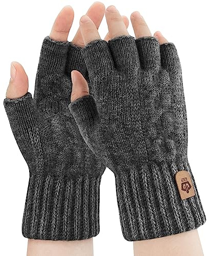 ARFNKIM Fingerlösa handskar män och kvinnor vinter pekskärm varm fjädrande stickade halvfingerhandskar för löpning skidåkning körning cykling, Mörkgrått, en storlek