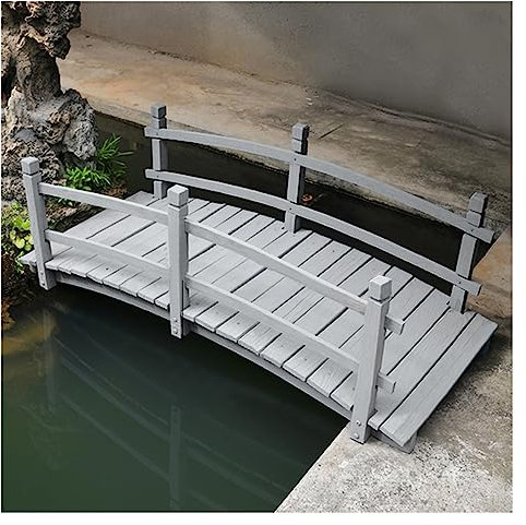 LZMZMQ Gartenbrücke Hölzern Gartenbrücken Zum Begehen, Koiteich Dry Creek Bürgersteig Bogen-Fußgängerbrücke, Draussen Hochzeitszeremonie Eingang Kleine Brücke Mit Seitengittern, Grau Gebeizt