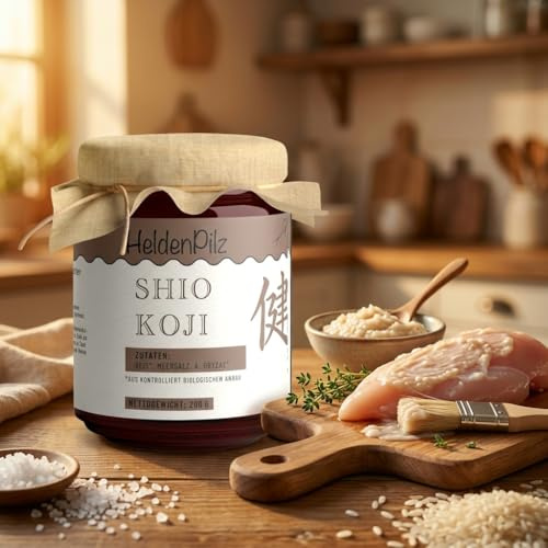 HeldenPilz® BIO Shio Koji – Fermentierte Würzmarinade aus Reis & Meersalz | Unpasteurisiert mit lebenden Enzymen | Natürlicher Umami-Geschmack | Vegan & plastikfrei im Glas