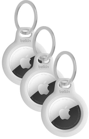 Belkin F8W973 AirTag Case with Key Ring (Secure Holder Protective Cover for Air Tag with Scratch Resistance Accessory) - White (Pack of 3)