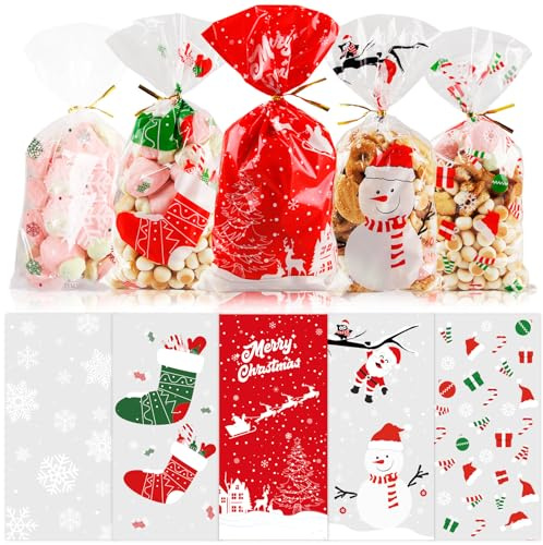 Woparty 120 Stück Plätzchentüten Transparente Süßigkeiten Tüten Kekstüten Weihnachten Tütchen Zum Befüllen Cellophantüten Zellophanbeutel mit Twist Krawatten 27 * 12.8cm