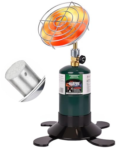 Tragbare Heizung für Camping Outdoor Space Propan Heizung 6200BTU Power mit Steuerventil Terrassenstrahler Kabellos 0,5 kg Kleiner Propangas Tankhalter Zelt Garage Angelofen Buddy