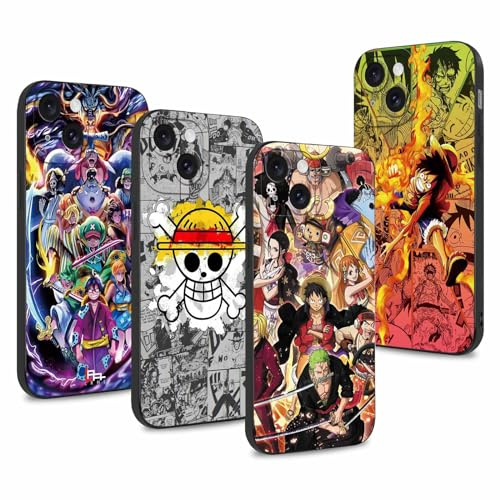 PBNDJVG 4 Pièces Coque pour Apple iPhone 15 6.1 Pouces, Animé Luffy Zoro Gear 5 Sun God Nika avec Protection Caméra Etui Housse de Anti-Drop TPU Silicone Mince Souple Anti-Rayures Antichoc Case
