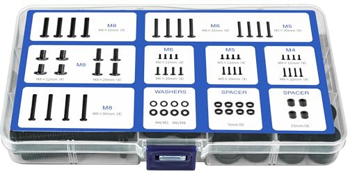 GINKGO Universal Fernseher VESA Schrauben Set, M4 M5 M6 M8 TV-Schrauben | Mit Abstandshalter, Geeignet für TV-Wandhalterung, TV Ständer und Monitorständer, Monitor. Bis Zu 80 Zoll, Schwarz