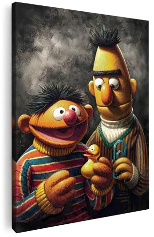 Artmazing | Ernie Bert Bild bunt | S-Art Bilder | Ernie-Bert-Modern Deko | Leinwandbilder XXL Wohnzimmer | Wandbild XXL