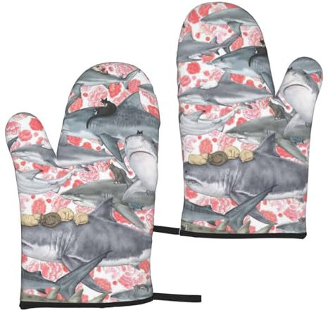 Ofenhandschuhe für Katzen, die mit Fisch reiten, wasserdicht, hitzebeständig, zum Kochen, Backen und Grillen, 2 Stück