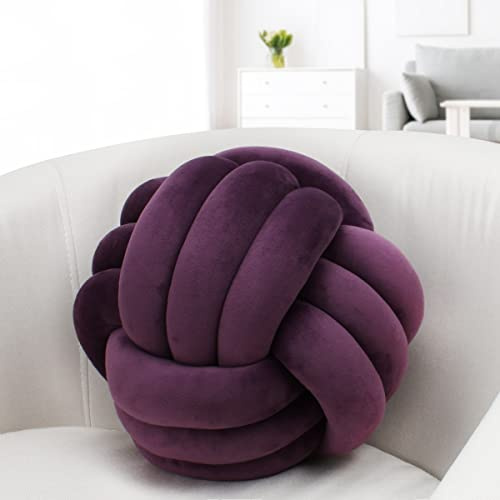 IIQI Knot Ball Pillow, Soft Knotted Cushion for Home Decor【1 Free Washing Bag Included】 Round Throw Pillow Lumbar Pillows (Grape Violet 25,22cm)