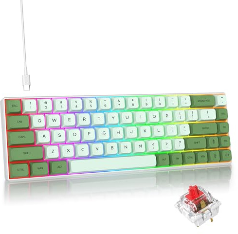 iRoboosta Tastiera da gioco 65%, tastiera meccanica compatta a 68 tasti RGB retroilluminata, interruttore rosso, tastiera cablata USB, copritasti PBT, tastiera anti-ghosting per giochi, ufficio
