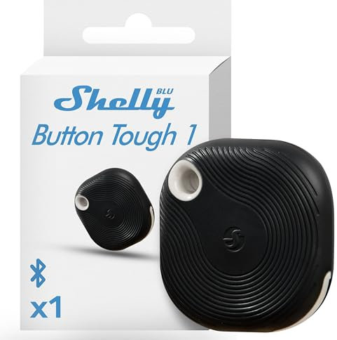 Shelly BLU Button Tough Nero, Pulsante Bluetooth per Scene Smart, Domotica, Certificato IP54, Ampia Portata (10–30m), Fino a 4 Click Preimpostati, Telecomando, Gateway Richiesto, Protocollo BTHome