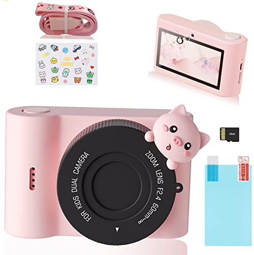 Appareil Photo pour Enfants, 48MP 1080P Appareil Photo instantané pour Enfants avec écran Tactile 2,4 Pouces, Appareil Photo numérique pour Enfants avec Carte TF 32GB, Double caméra, Rose