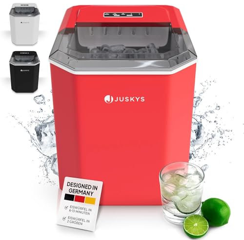 Machine à glaçons IceOracle de Juskys - prépare des glaçons pour vos cocktails en 6-13 min - mini machine à glaçons pouvant préparer jusqu'à 12 kg de glace par jour - grand panier à glaçons - rouge