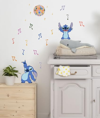 Komar Väggdekal – Stitch Music – storlek 50 x 70 cm – Disney, väggdekal, barnrum, klistermärke, färgglad