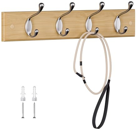 LaFleurs Garderobenhaken Holz, Moderne Garderobenleiste mit 4 Haken für Jacken, Mäntel, Schals, Handtaschen, 40 cm Kleiderhaken Wand, Wandgarderobe, Hakenleiste, Garderobe, Eiche
